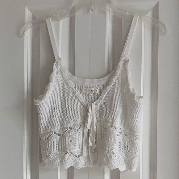 Aeropostale White Cropped Tie-Front Crop Top Women's Size M - Picture 1 of 11